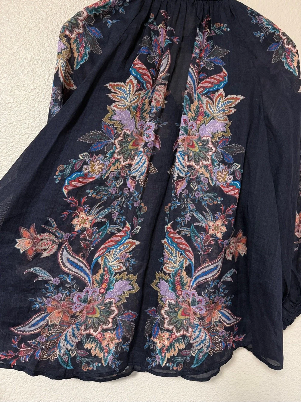 Zimmermann Rhiannon Billow Blouse 100% Ramie Paisley Boho Sheer Navy Top M - Picture 13 of 14